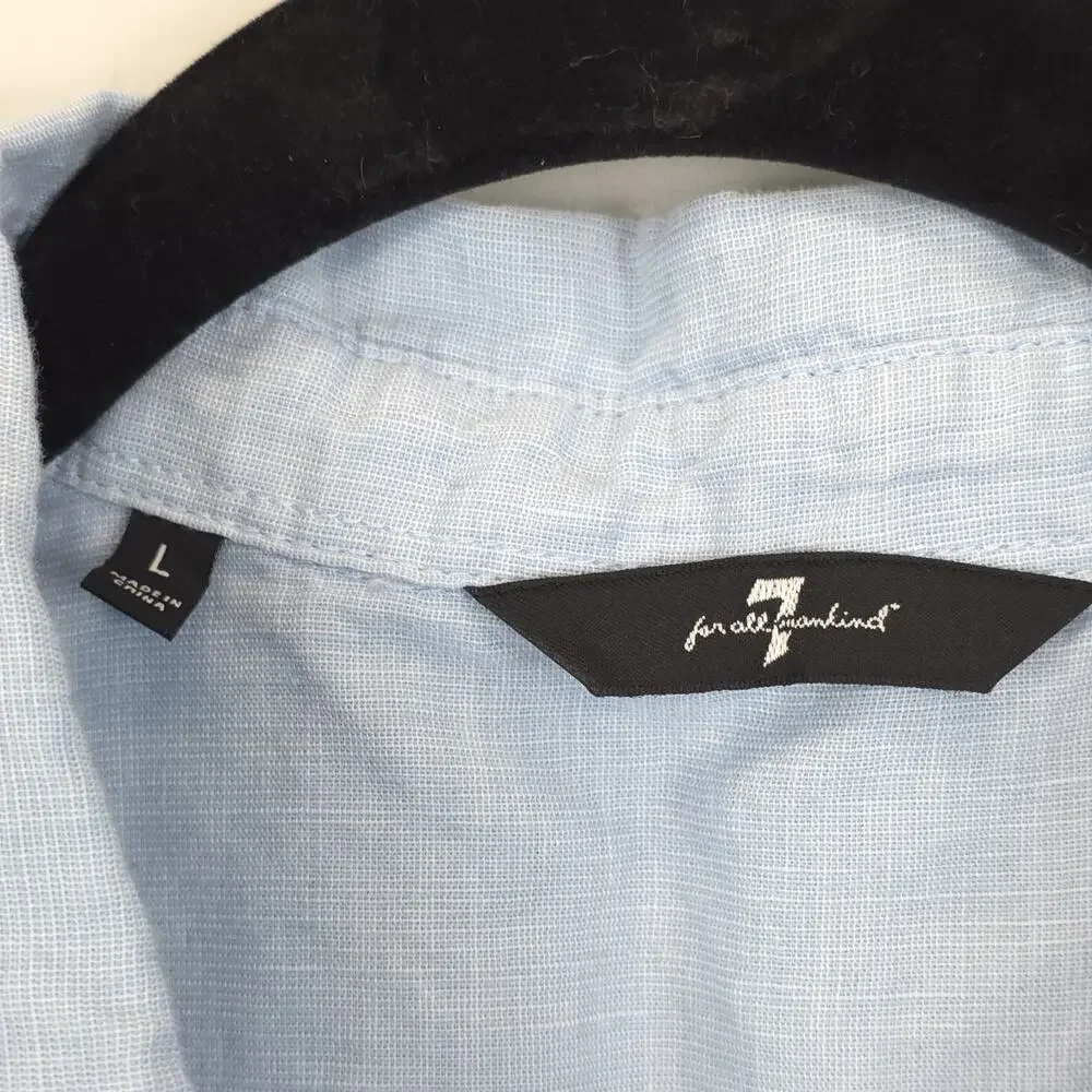 7 For All Mankind Linen Cotton Button Up Shirt‎ Men L Office Casual Preppy Blue